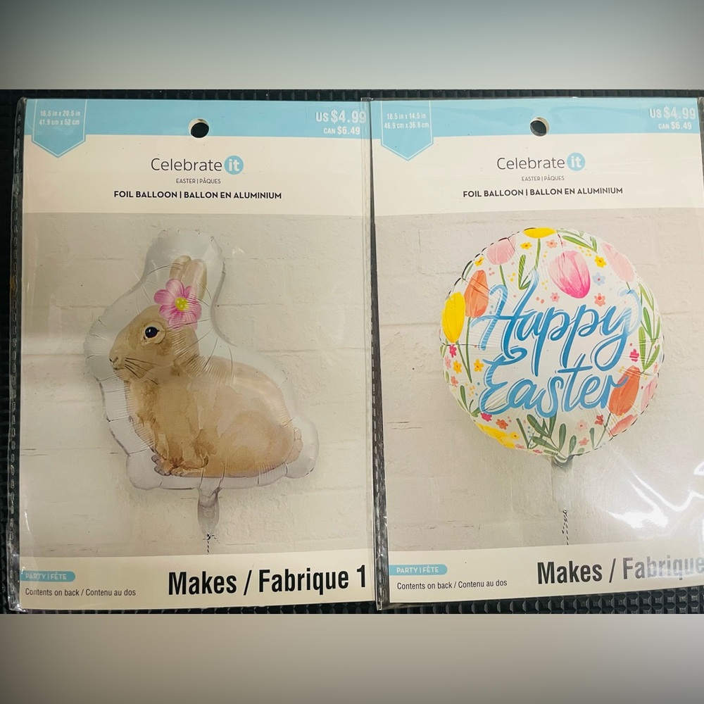 Happy Easter Floral and Bunny Metallic Foil Balloon, Easter Celebration Decor